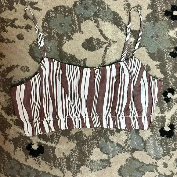 Lemlem x H&M Brown Striped Bra Top Small - Picture 3 of 4